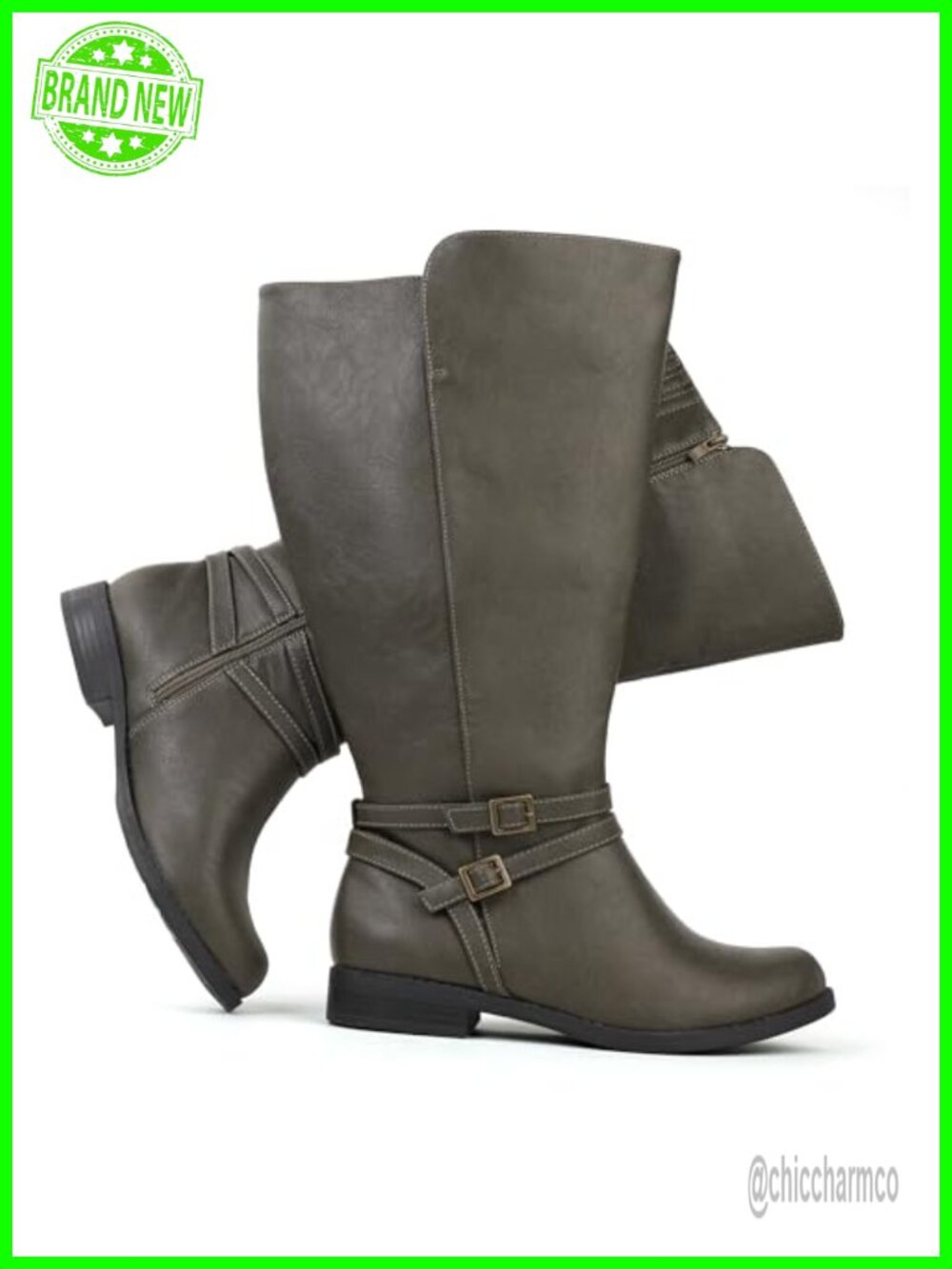 Super Extra Wide Calf Knee High Riding Boots Side Zip Double Buckle